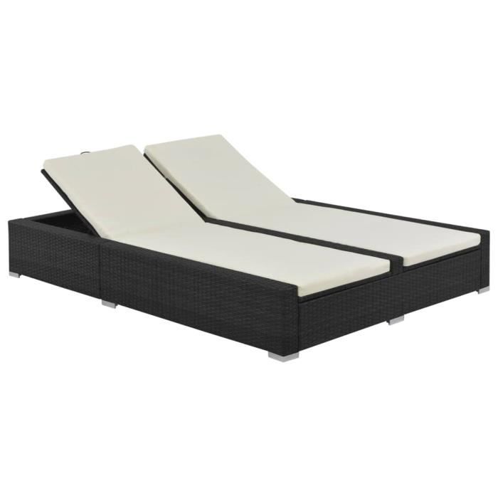 VidaXL Chaise longue double Résine tressée Noir