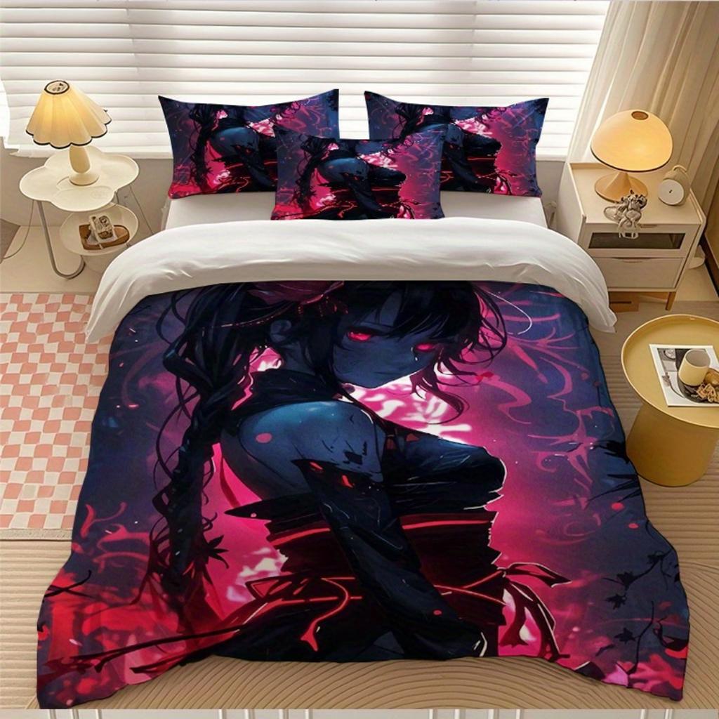 2/3pcs Dark Anime Girl Print Duvet Cover Set Duvet Cover and Pillowcases Included - Perfect for Bedroom Bedding 1 Duvet Cover