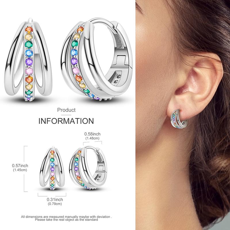 Boucles d'Oreilles Créoles en Argent 925 Zircon Coloré Boucles d'Oreilles Créoles Pavées Pour Femmes Filles Bijoux Cadeau