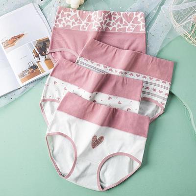 4ks Plus Size M-5XL Vysoký pas Dámské Kalhotky Bavlna Roztomilý potisk Kalhotky Prodyšné spodní prádlo