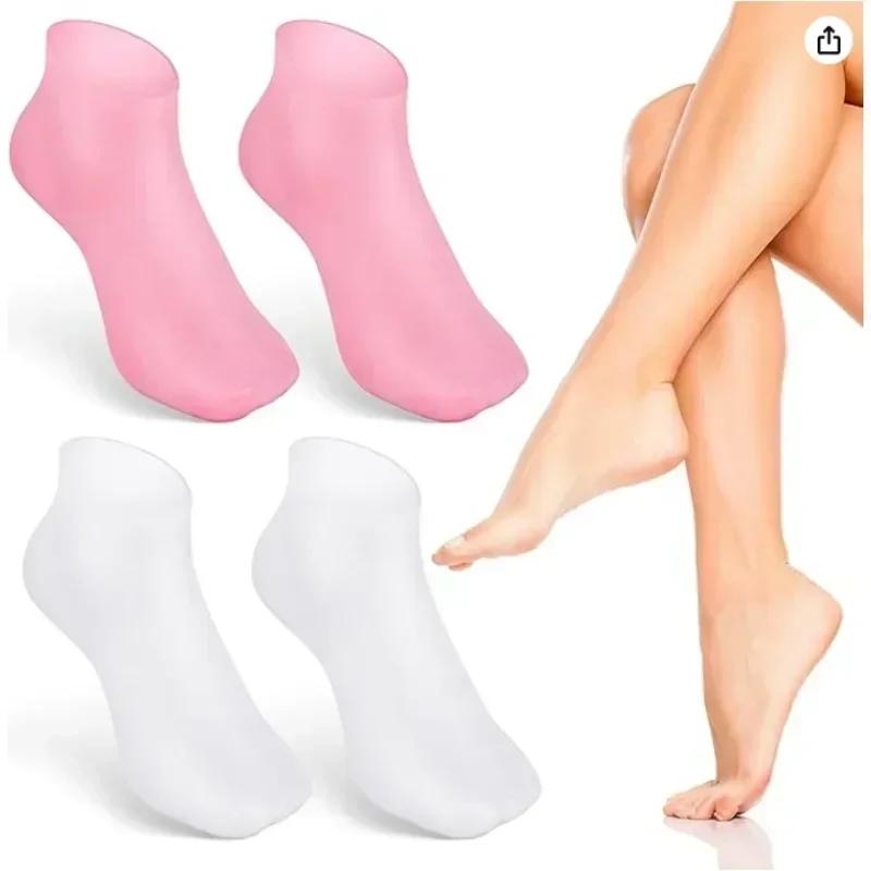 1 par de calcetines hidratantes de silicona con gel exfoliante para talón, callos, piel agrietada y muerta, protector para aliviar el dolor y el cuidado de los pies.