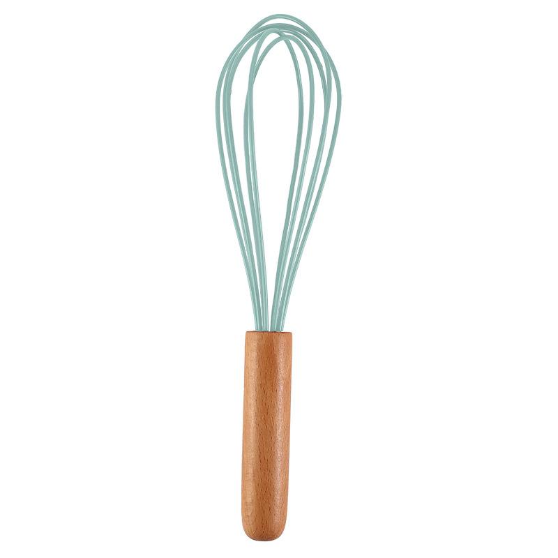 1pc silicone egg beater 10-inch wooden handle manual cake creamer and noodle mixer baking tool