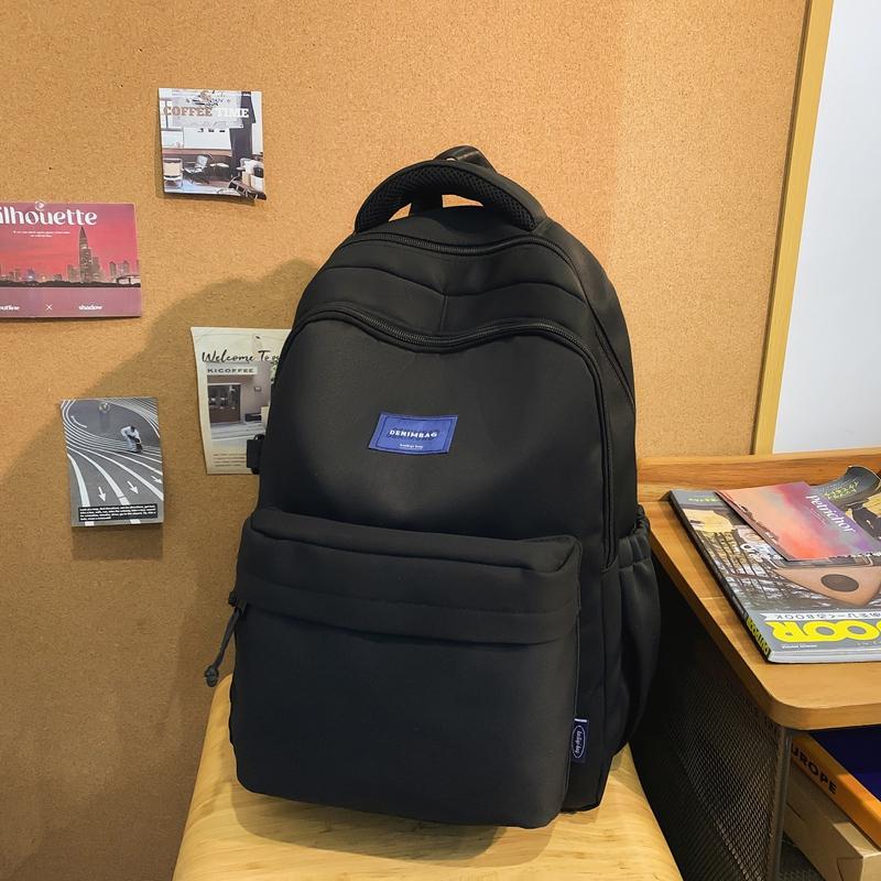 Women Large Capacity Backpack Student Schoolbag Men Solid Color Backpack