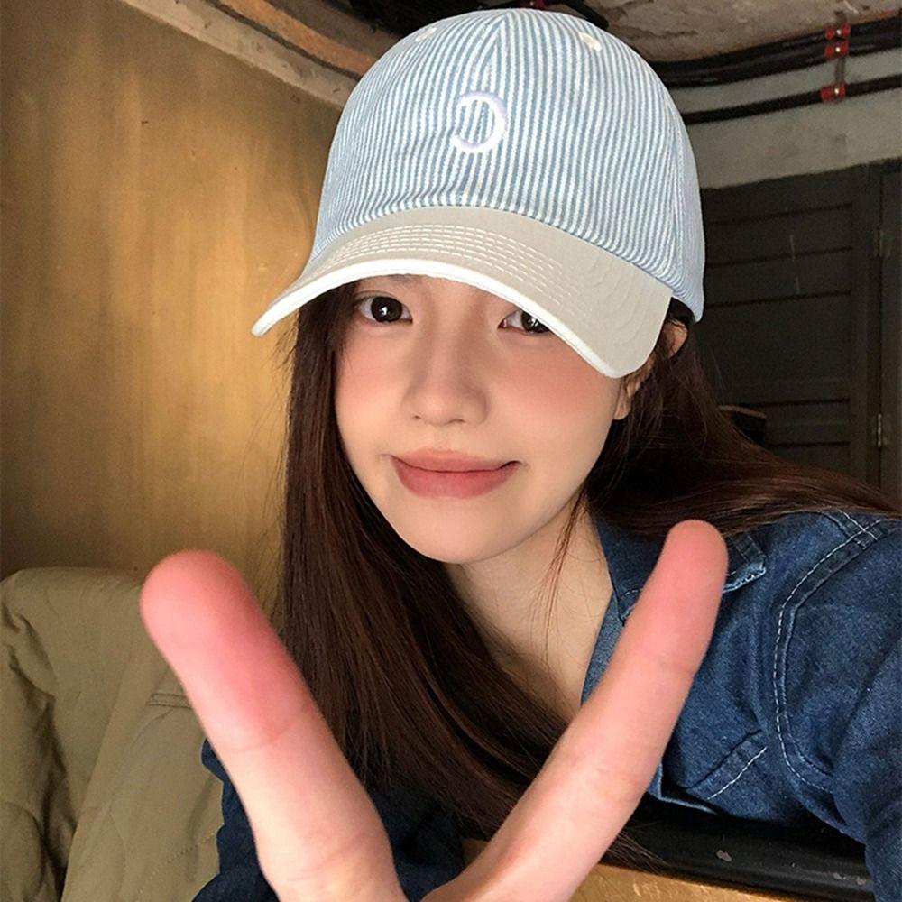 Embroidered Letter Baseball Hat Stripe Sun Hat Embroidery Baseball Cap  Spring Summer