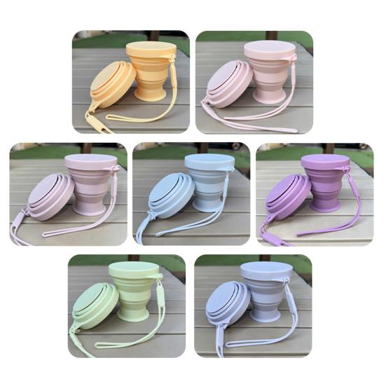Foldable Silicone Travel Cup with Lid Reusable Water Bottle for Outdoor Camping Gym Heat-Resistant Coffee Cup BPA-Free Portable Mouthwash Cup