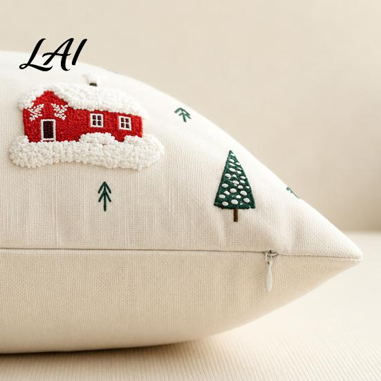 Festive Cushion Covers Christmas Cottage Cover Red Snowy House Pillowcase Decorative Cover Throw Pillow Case for Sofa Couch Farmhouse Home