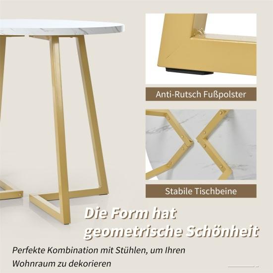 Small Dining Table Round Table Kitchen Unique Metal Frame Dinner in Modern Marble Pattern Suitable for Room Living Room
