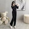 Sudadera Corta Casual a Rayas Traje Deportivo Mujer Otoño Sudadera con Cremallera Suelta Cordón Elástico Pantalones de Pierna Ancha Conjunto de Dos Piezas
