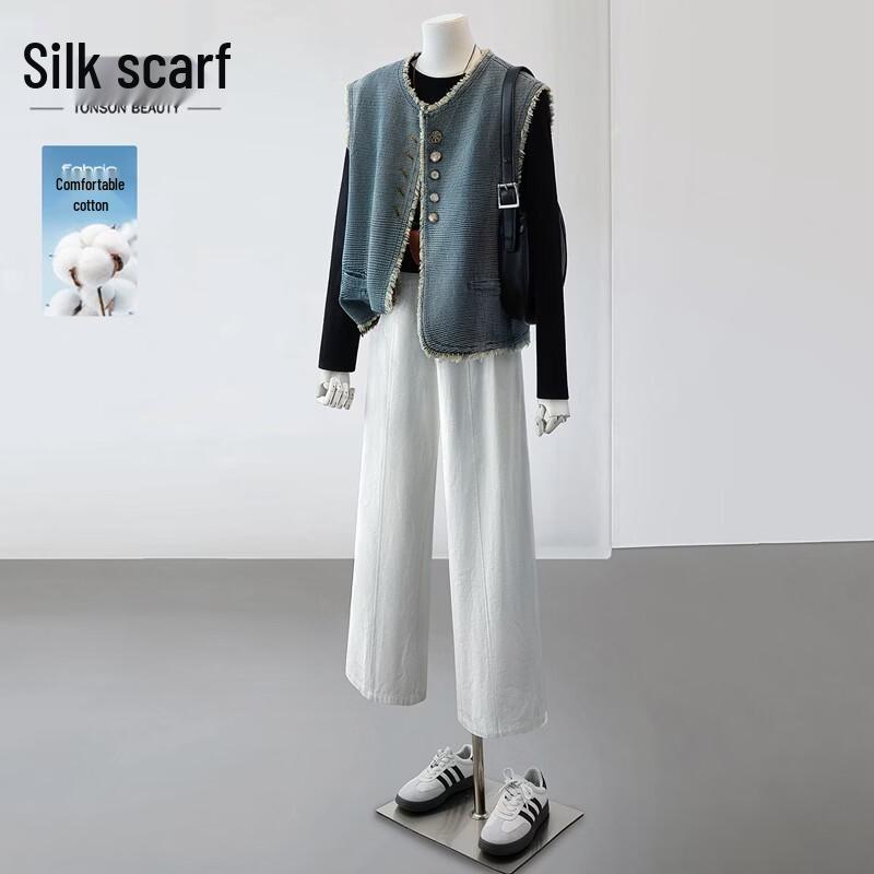 Женский вареный джинсовый жилет Sibaishe с круглым вырезом M