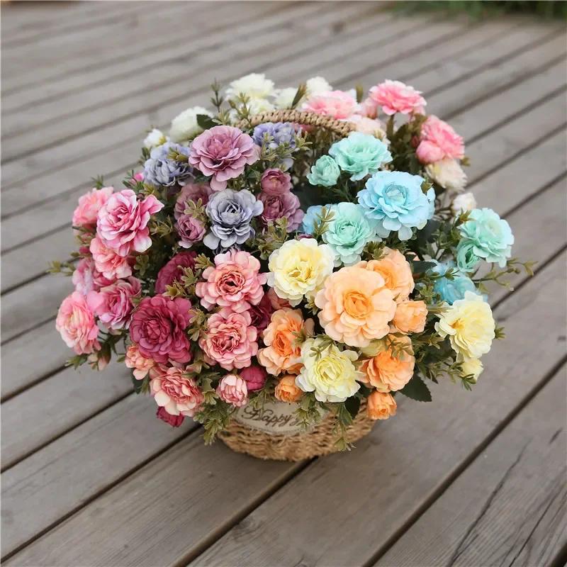 33 cm Künstliche Pfingstrose Rose aus Kunststoff, Brautstrauß, Hochzeitsdeko, Gefälschte 7 Gabeln Mini-Pfingstrosen, Seidenblume, romantische Wohndekoration