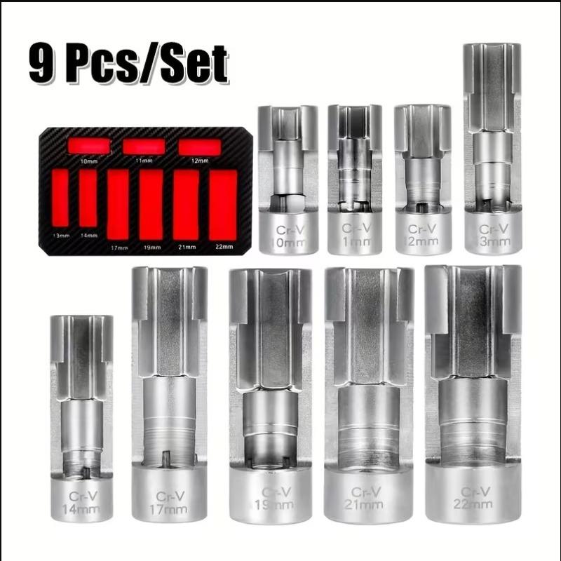 9pcs 10-22mm Oil Pipe Car Wrench Removal Tool Kit Oil Pressure Sending Unit Removal Kit Oxygen Sensor Wrench Removal Tool