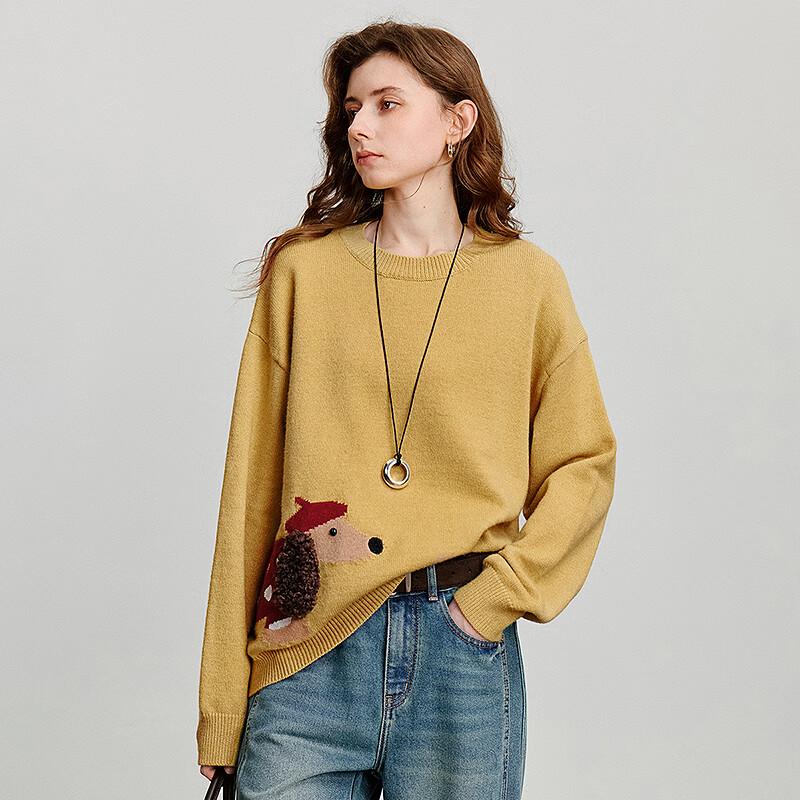 Chuyu Women's Dachshund Jacquard Loose-Fit Sweater