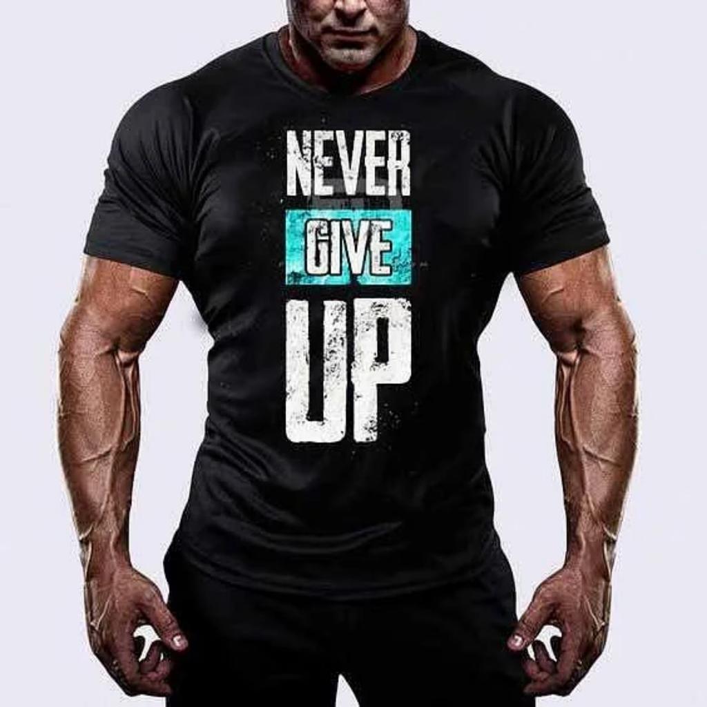 Non Mollare Mai Maglietta in Cotone Palestra Fitness Uomo Nera Atletica Casual