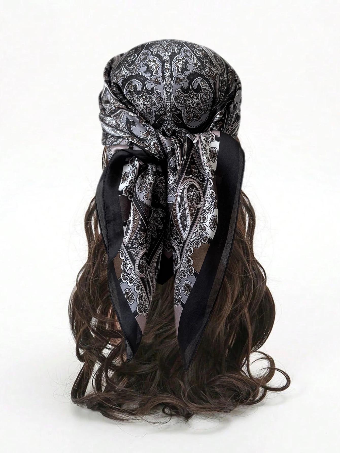 

2024 Новый модный женский шарф 70X70 см с принтом, шелковый шарф из пашмины, квадратная шаль, декоративная повязка на голову, шейная бандана класса люкс 70X70cm