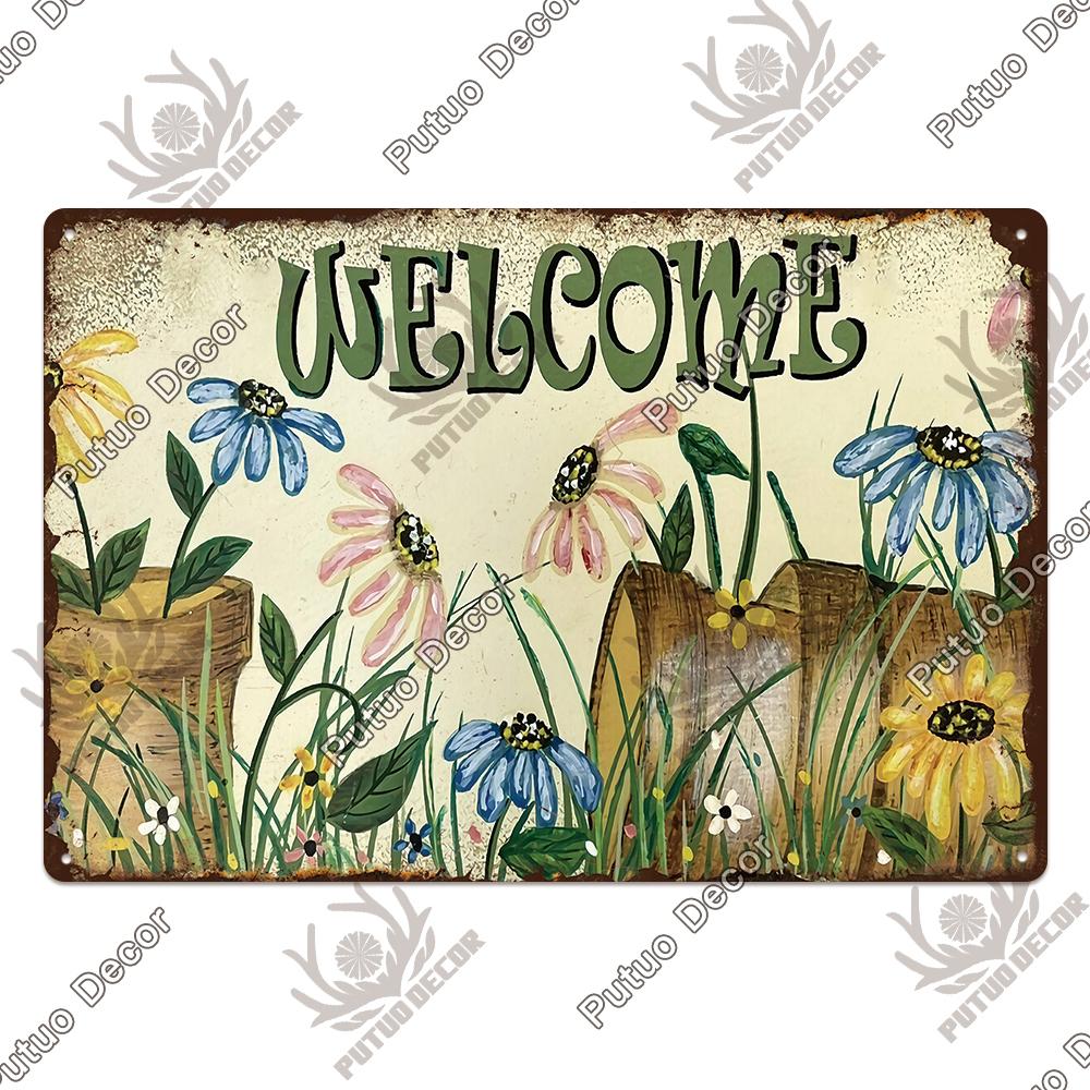 Putuo Decor Garden Vintage Tin Sign Plaques Metal Retro Posters Wall Art Decoration for Backyard Room Rustic Home Farmhouse Gift