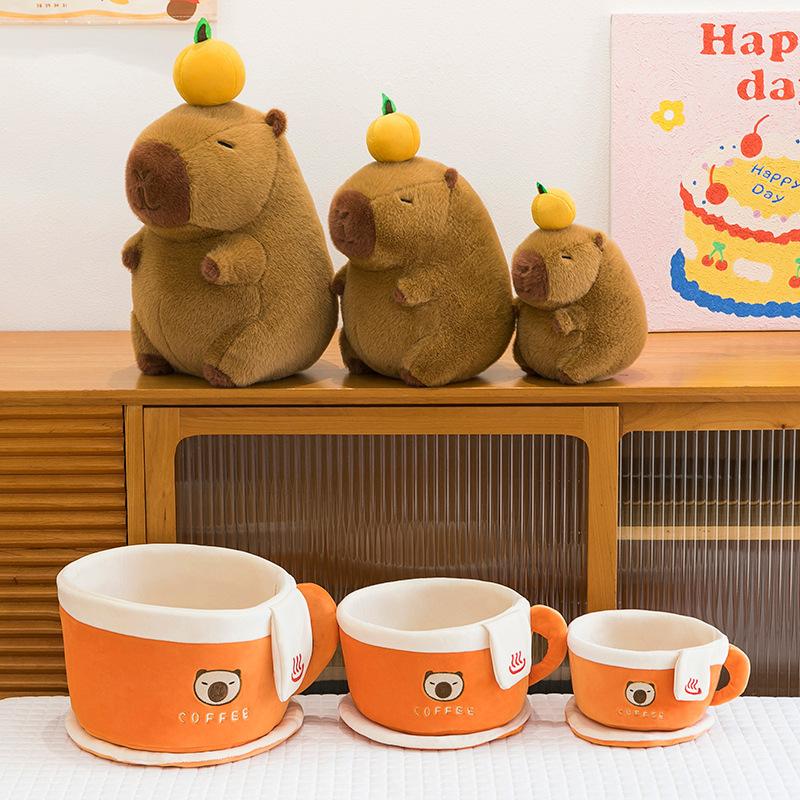 New Creative Coffee Cup Capybara Doll Kapibala Plush Doll Gift for Girls Living Room Ornaments