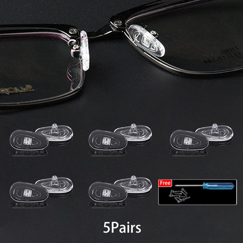 KAMMPT 5/10 Pairs Per Set Oval Screw-in Silicone Glasses Nose Pads High Quality Common Elastic Nose Brackets for DIY Replacement