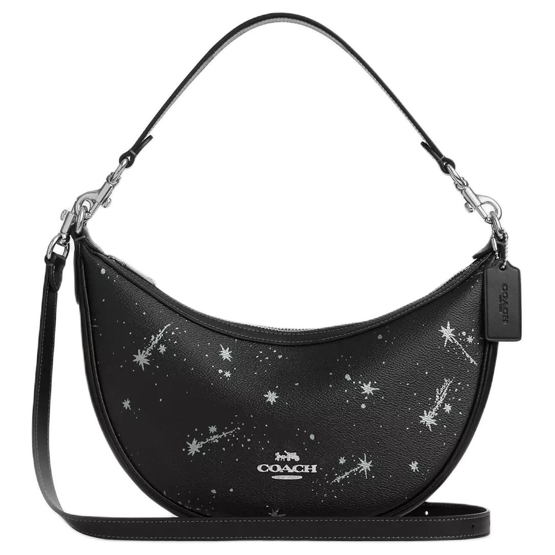 

Coach Aria 26 Star Print Coated Canvas And Smooth Leather Crossbody Tote Bag Medium Women handbags Black CCL25-SVA47 Basic Set (Bag+Dust Bag)