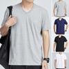 Men Tops Pure Color V-Neck Short Sleeve Tee Shirt Loose Fit Thin Breathable