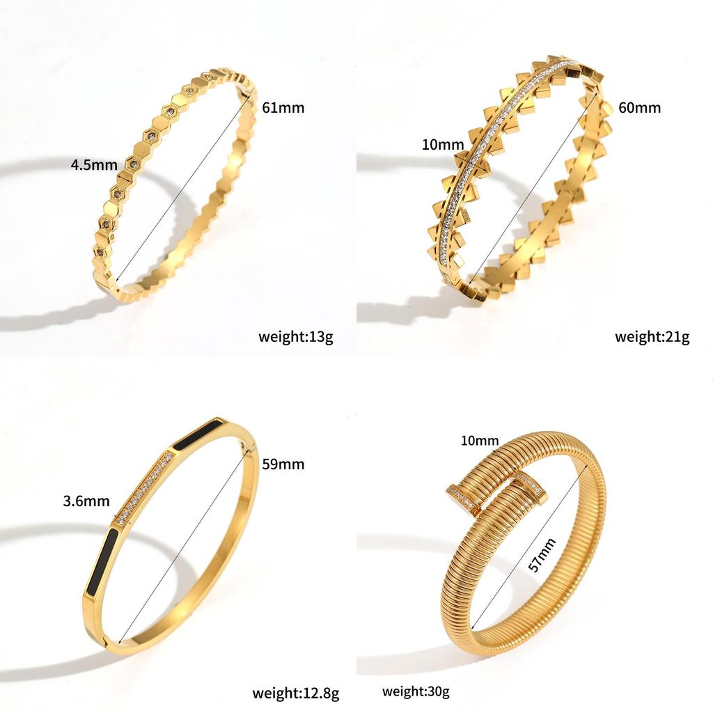 Vintage Zircon Stainless Steel Bracelet For Women With Open Clasp Jewelry Accessory