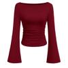 Women' Fashionable Pure-colored Flared-sleeve Long-sleeved Top