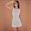 In Stock: 2025 Summer Women's Solid Color Button Tie Waist Short Skirt Dress