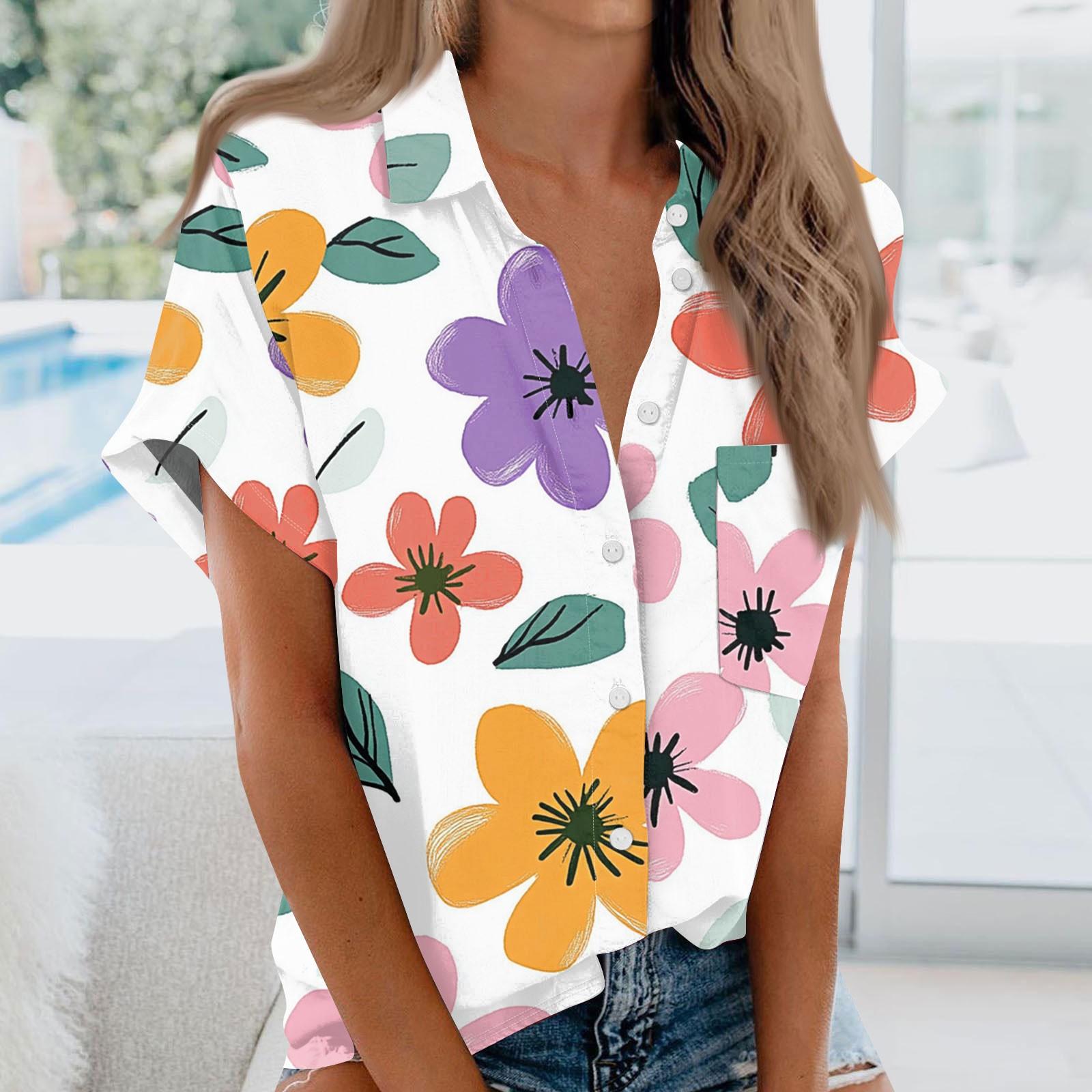 

Жіноча сорочка з короткими рукавами, повсякденний модний топ із ґудзиками, кардиган із нагрудною кишенею XL білий