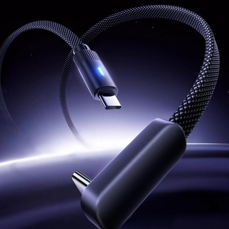 Braided Type C Cable Angled Connector With Soft Glowing Light Supports 100W Charging Braided Cable for Multiple Devices
