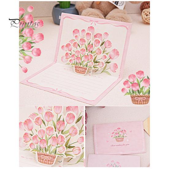 Pop-Up Greeting Card 3D Flower Bouquet Card Handmade Rose Sunflower Tulip Gift Card for Mother's Day Graduation Anniversary