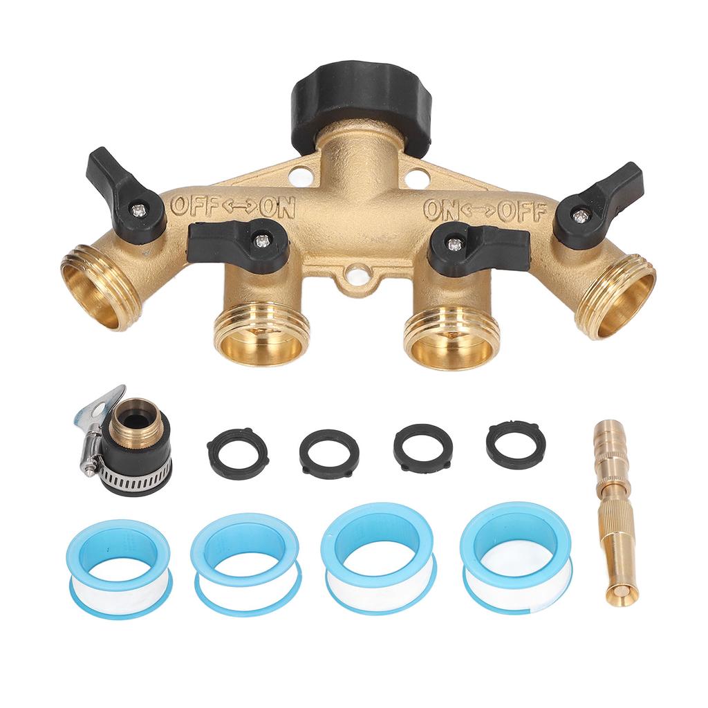 3 4in Hose Faucet Manifold Splitter 4 Way Brass Pipe Split Connector Garden Hose DistributorUS Standard
