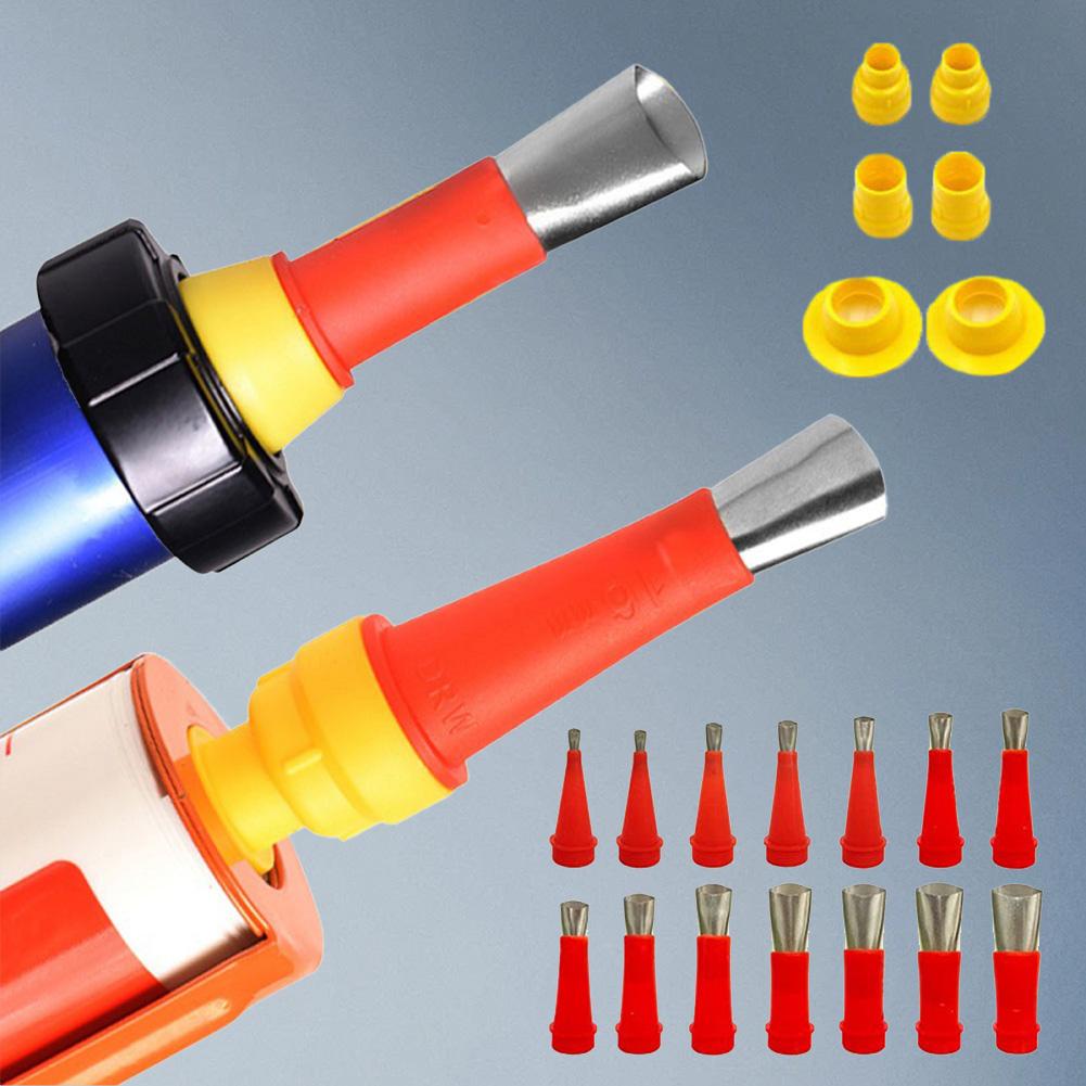 22Pcs 16 Piece Rubber Nozzle Tool with Removable Base Stainless Steel Caulking Nozzle Coating Caulk Tips Caulk Extension Nozzle