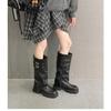 French Retro Thick-soled Knee Boots 2025 New Round Head Versatile Pleated Thick Heel Stacked Pants Tube Boots Women