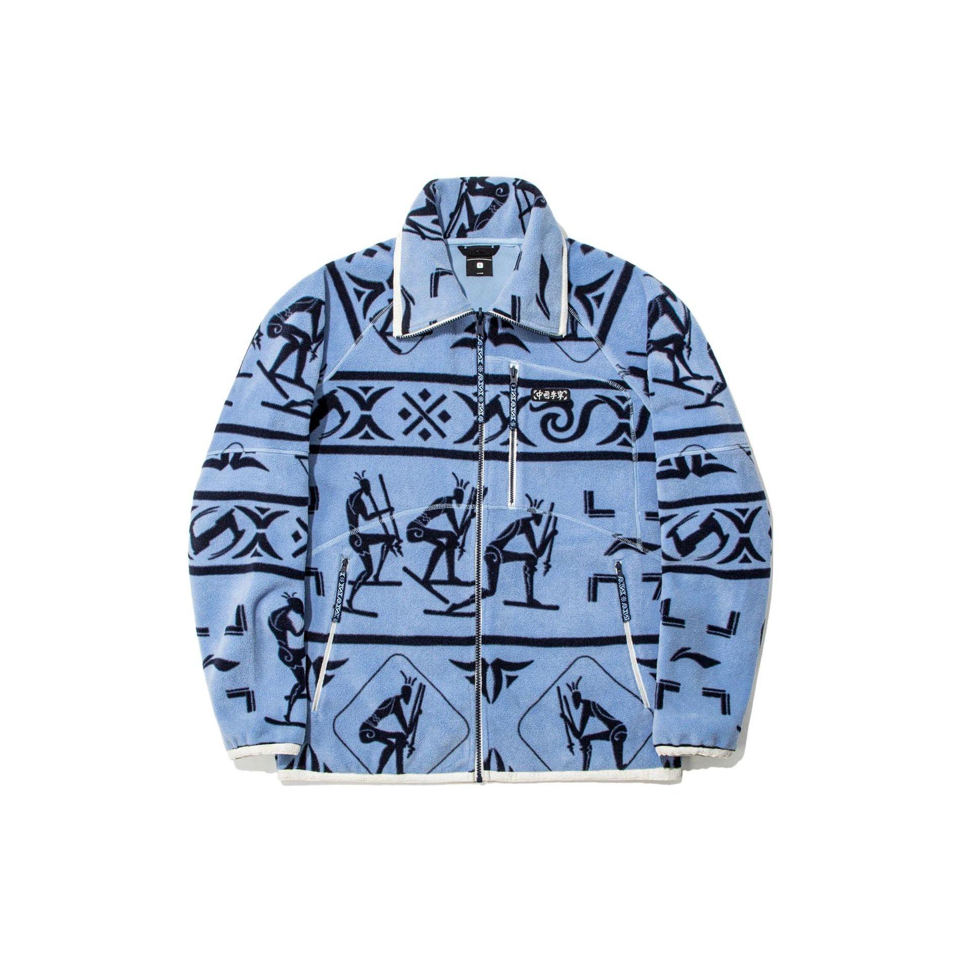 

Толстовка худи унисекс на флисе с открытой передней частью с элементом наскального искусства Алтая Li Ning AWDT711-2 Новый лазурно-синий XL