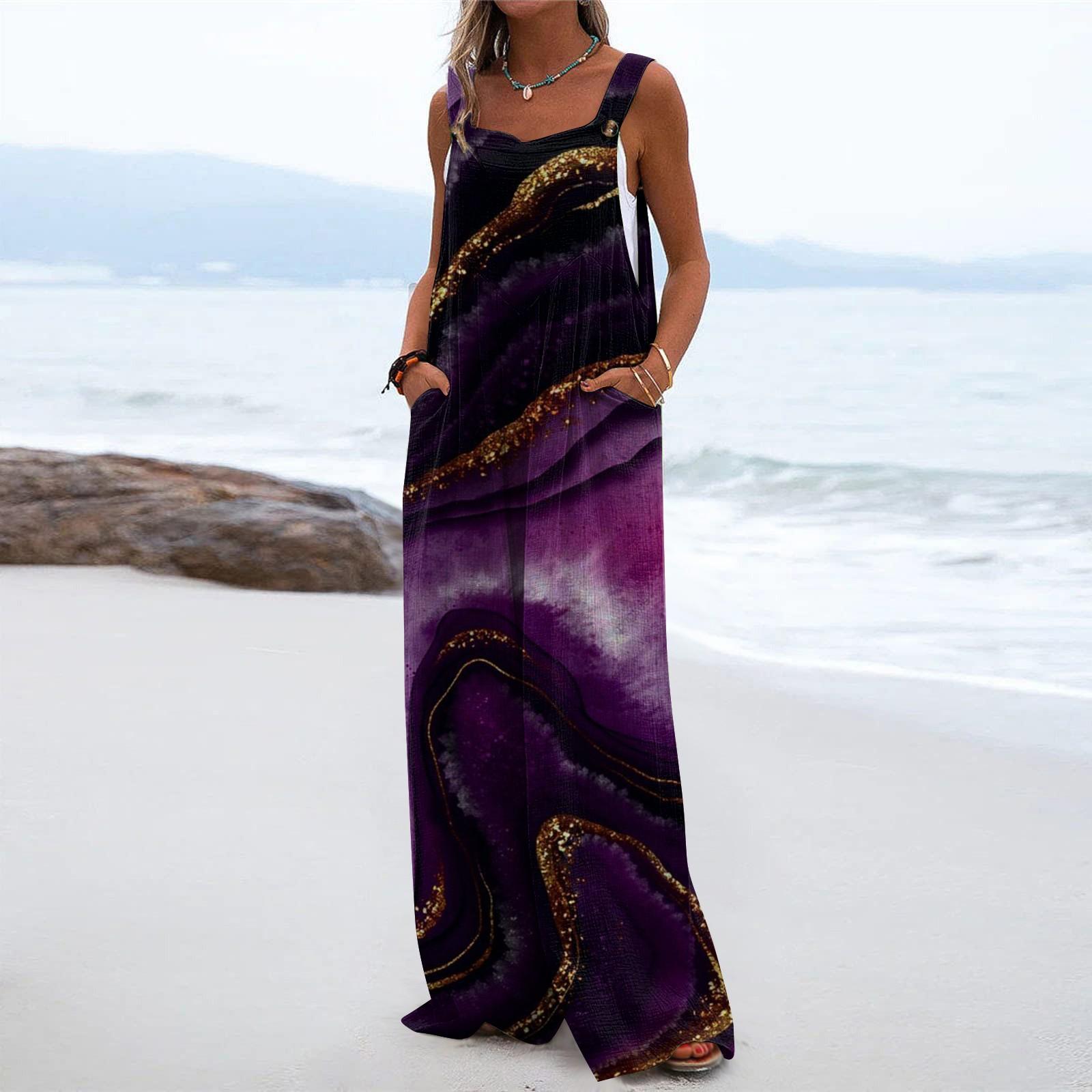 

Женский комбинезон, повседневный свободный комбинезон без рукавов с регулируемыми бретелями, широкий комбинезон с карманами XXL темно-фиолетового