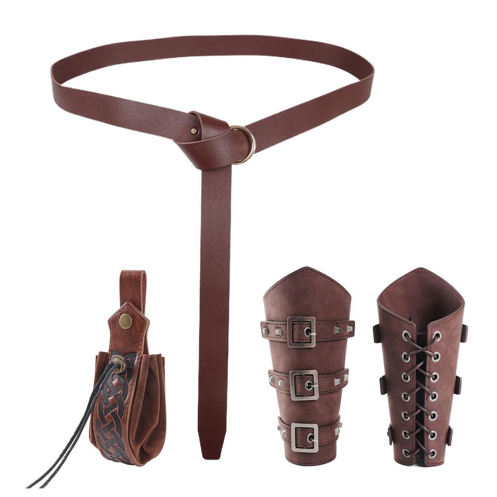 Halloween Costume Accessories Set Medieval Belt Retro Bag Viking Warrior Arm Guards Cosplay Props Anime Accessories