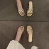 New Style Design Butterfly-kont Pleated Thin Low Heel Women Slippers Round Head Stripper Party Dress Female Summer Shoes