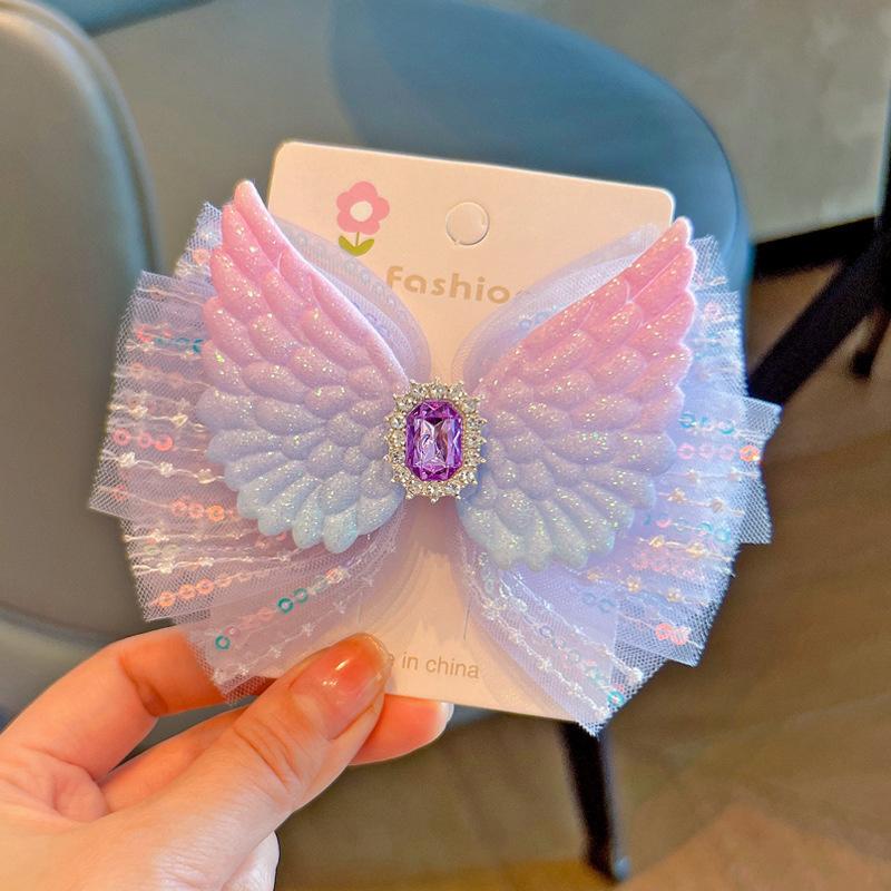 

1 шт. Новые крылья ангела принцессы с пайетками и бантом, милые заколки для волос для девочки, детские головные уборы, заколки-невидимки, заколки-автоматы, аксессуары для волос
