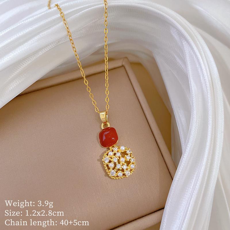 Geometrisches Vintage Rotes Emaille Zirkon Quadrat Halskette Ohrstecker für Damen Y2K Edelstahl Kette Schmuckset Geschenke