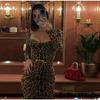 Eleganckie sukienki maxi z nadrukiem w panterkę z niskim dekoltem dla kobiet Eleganckie długie rękawy z kopertowym dekoltem i wysokim stanem Sukienki na imprezę dla kobiet