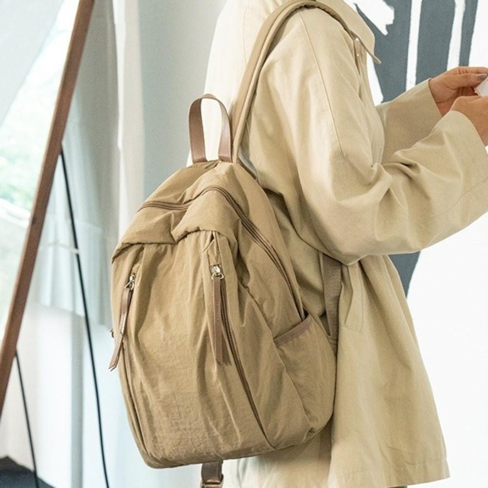 Multi-pocket Travel Backpack Solid Color Student Schoolbag Fashion Nylon Backpack  Men