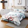 Chinese Traditional Painting Bedding Set Pink Plum Blossom Comforter Cover Set Full Size for Adults Teens Bedroom Decor 3pcs