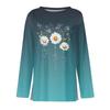 Women's Fashion Casual Slit Hem Round Neck Long Sleeve Loose  Printed T-Shirt Ladies Top