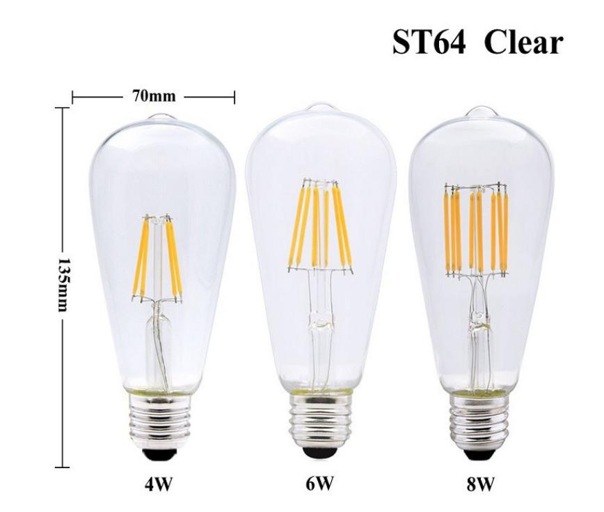 6PCS LED ST64 E27 2W 4W 6W 8W 10W 12W 4000K White Warm Intage Edison Filament Bulb Dimmable E27 B22 110V 220V Energy Light Lamp