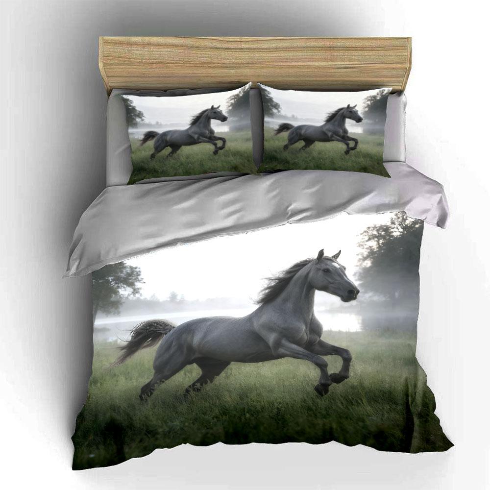 Galloping Horse Art Set Decor Soft Comfortable Duvet Cover Bedding Set Included 1*Duvet Cover & 2*Pillowcases, Gift