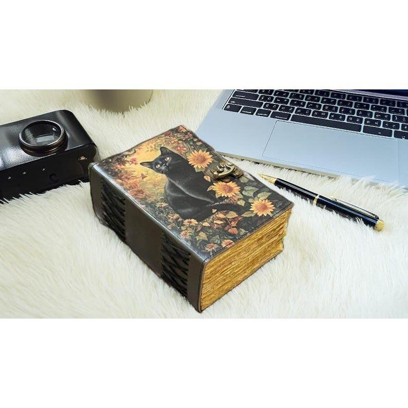 Cat Leather Journal: Blank Book of Shadows, Vintage Style