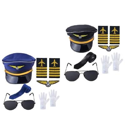Pilot Captain Costume Accessories Airline Pilot Captain Costume Kit Captain Hat Tie Shoulder Straps Sunglasses