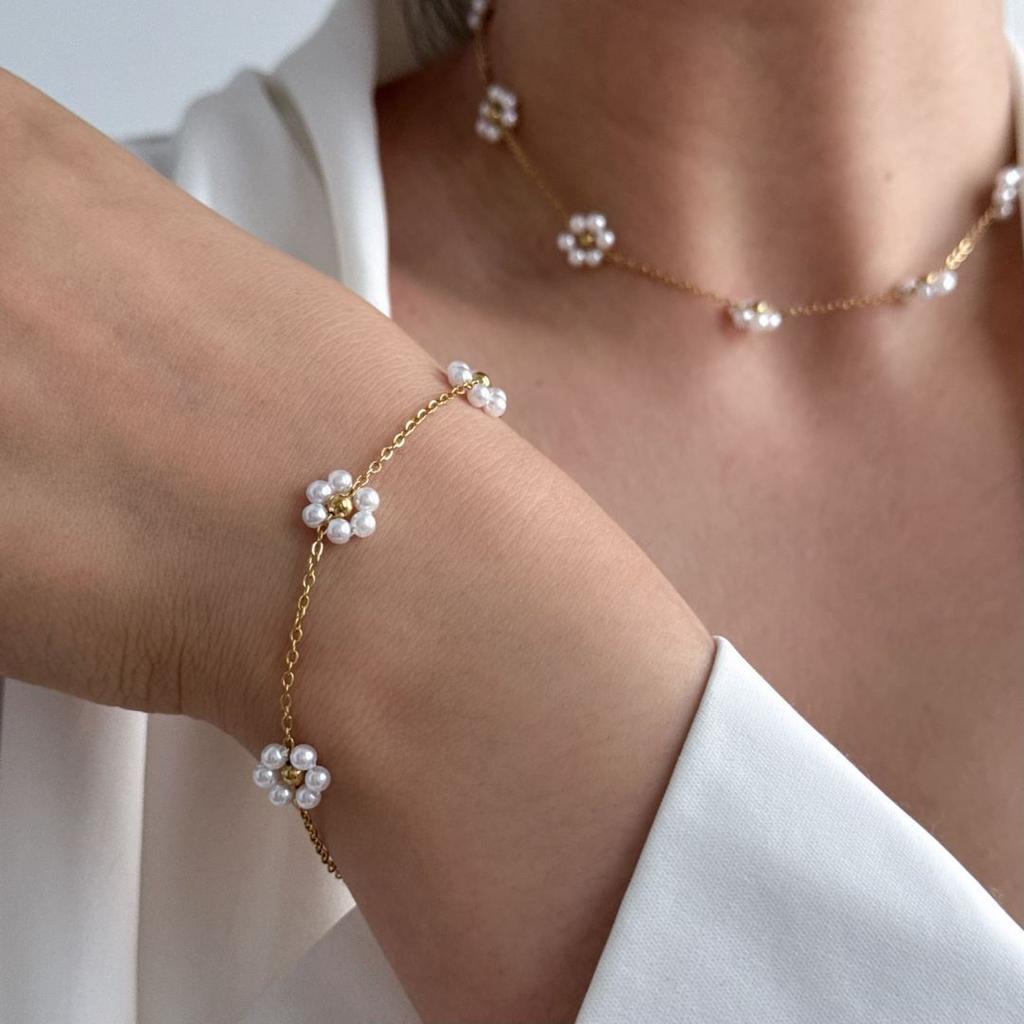 Luxury Korean Style Light Handmade Pearl Bead Chains Flower Necklaces Women Romantic Temperament Bracelets Banquet Jewelry