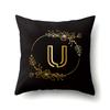 Polyester Pillowcase Black Gold Flower Home Decoration Print Pillowcase 26 English Letter Cushion Cover