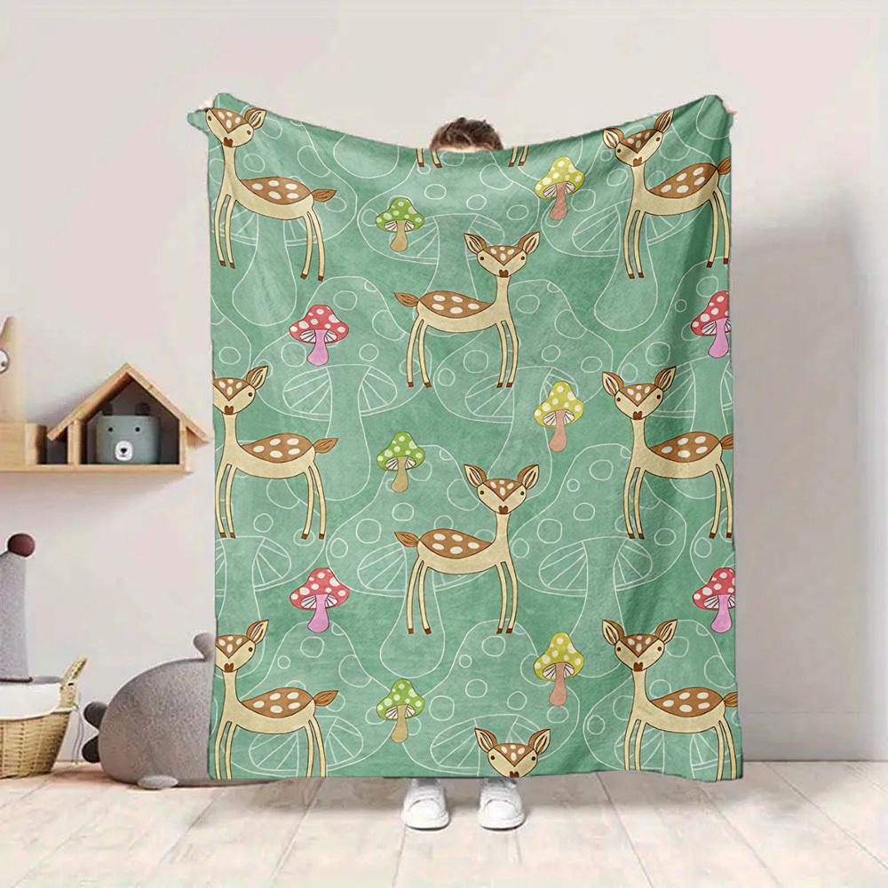 1pc Deer Mushrooms Lightweight Flannel Blanket, Comfortable and Warm Blanket, for Office and Camping Sofa Bed, Livingroom180