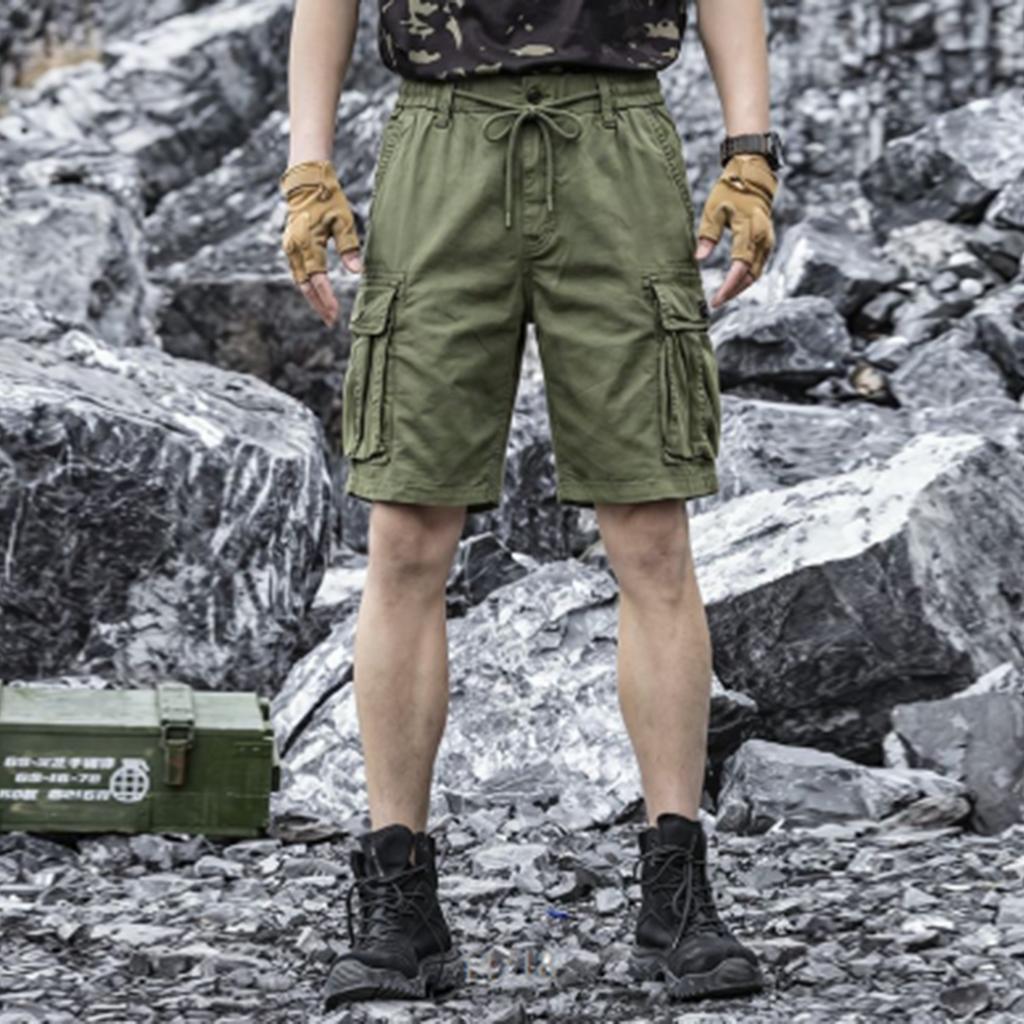 Mens Cargo Shorts Multi Pocket Loose Fit Utility Shorts Five Functional Style Drawstring Waist